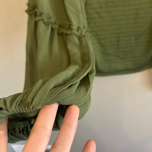 NWOT By Anthropologie olive green balloon long sleeved smocked bodice top sz XL - Picture 6 of 14